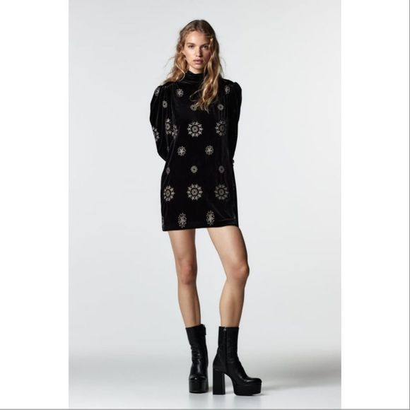 Zara Dresses & Skirts - ZARA EMBROIDERED VELVET DRESS
BLACK - REF. 2731/339